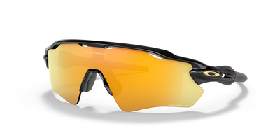 Oakley Radar EV Path Black & Gold — Prizm Gold Polarised lens, three-quarter view