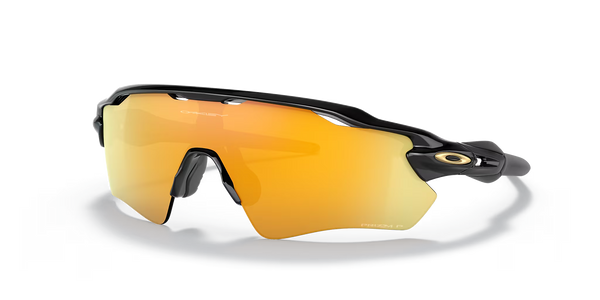 Oakley Radar EV Path Black & Gold — Prizm Gold Polarised lens, three-quarter view