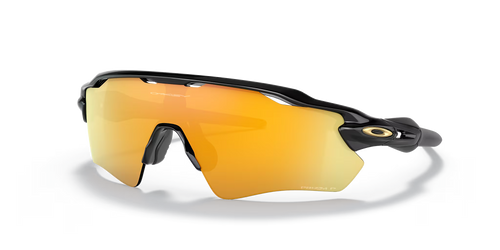 Oakley Radar EV Path Black & Gold — Prizm Gold Polarised lens, three-quarter view
